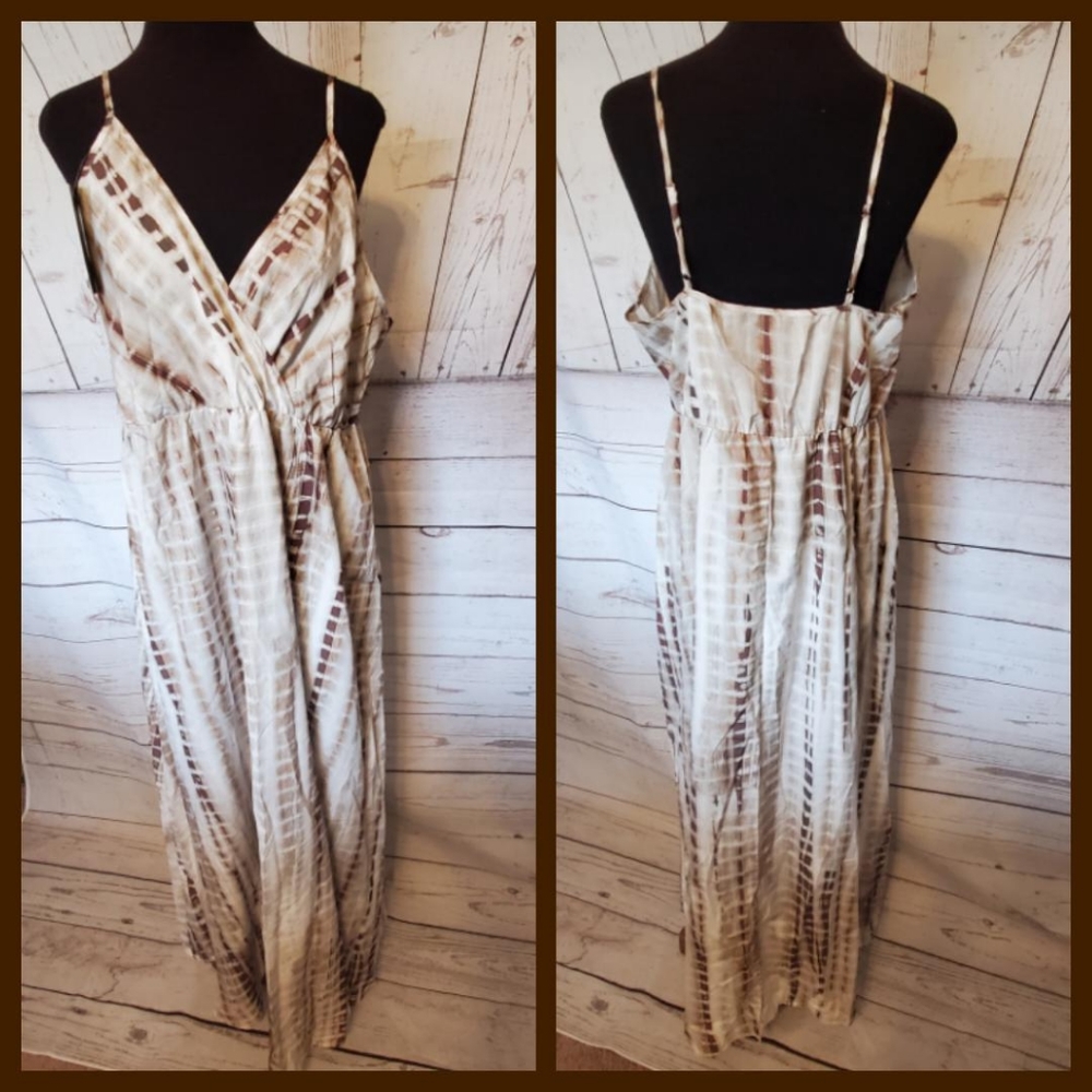 Kara and Kate sundress maxi dress bamboo print tan, brown size XXL